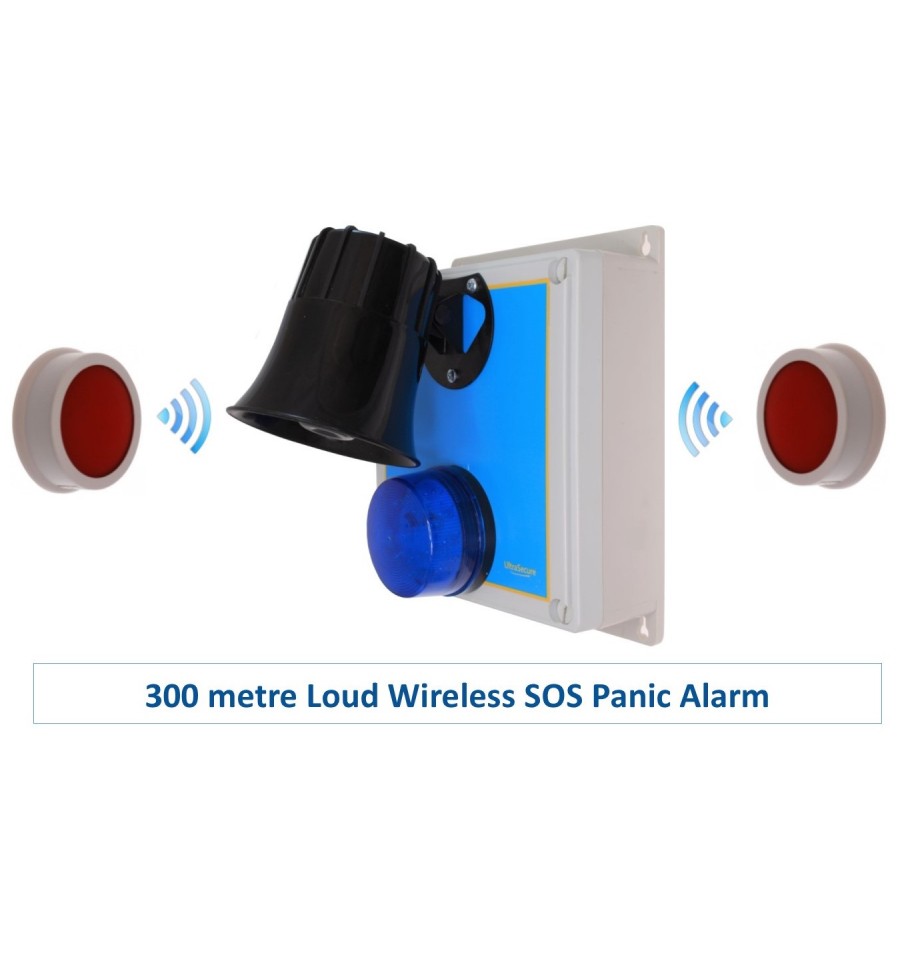 900 ft Wireless Loud Panic Alarm & Under Desk Panic Buttons S Range