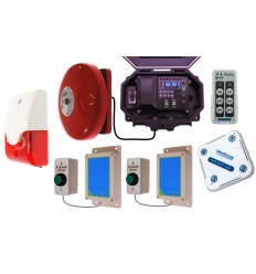 Two Entrance Wireless Commercial Doorbell Kit inc Loud Bell, Siren (with adjustable durations) & Indoor Chime Receiver