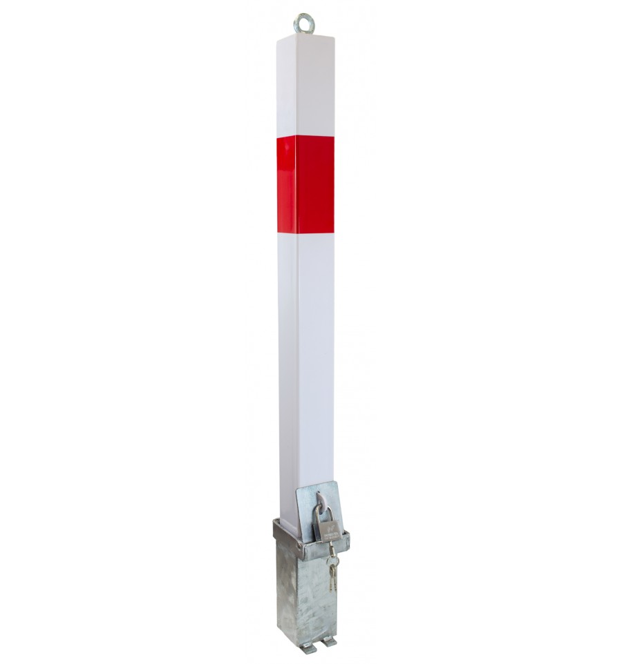 White & Red 100P Removable Parking & Security Post, Padlock & Top Eyelet