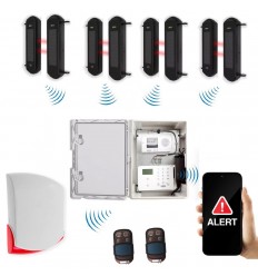 4G Long Range Wireless Perimeter Alarm Kit 2 with 4 sets of 1B Solar Beams & Loud Wireless Siren